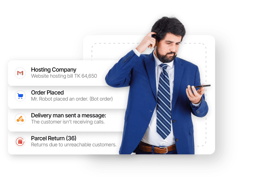 Store owner managing bot orders, returns, and order alerts